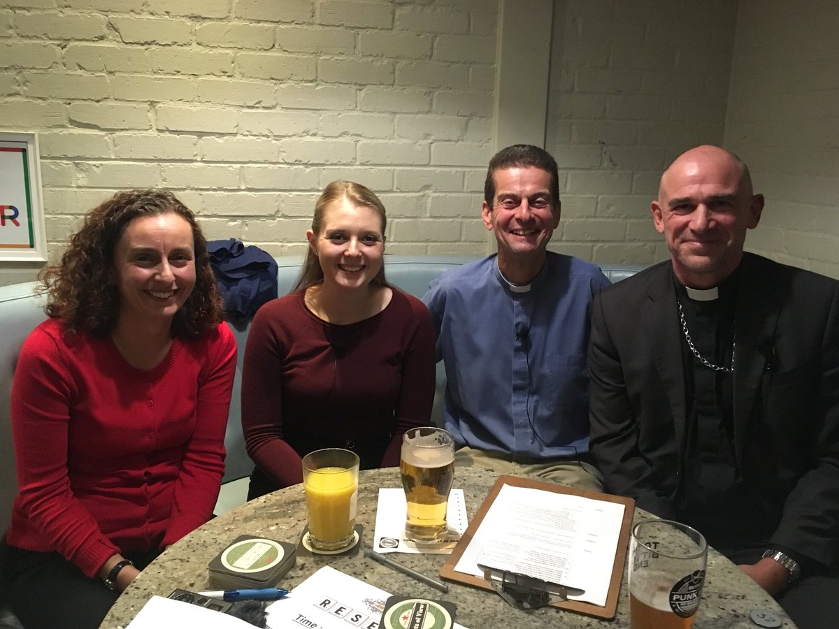 StJohnsChap's tweet photo. Our panel for the evening! @SarahMajorRadio will be compering the evening and Georgina, @RickdaVic and @PeteWilcox1564 will be answering your questions. #PintsOfView https://t.co/dgSODYYbg5