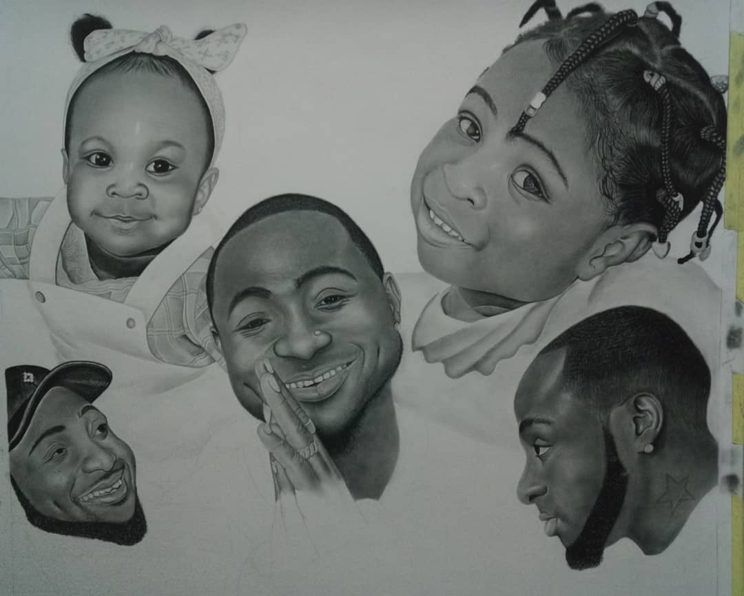 lexbrown69's tweet image. #TheIntelligentCreator @InfinixNigeria My drawing of @iam_Davido And his daughters...