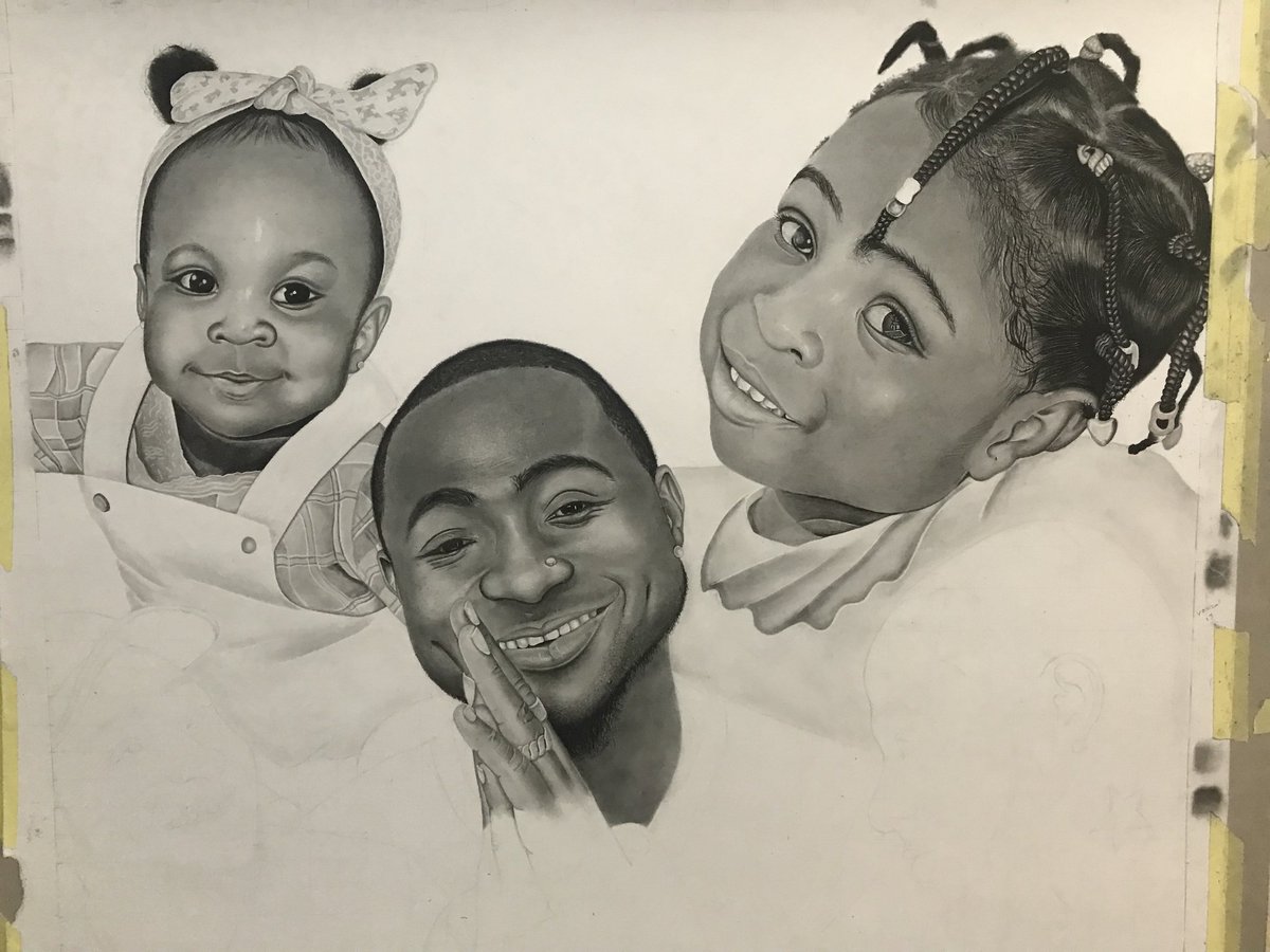 lexbrown69's tweet image. #TheIntelligentCreator @InfinixNigeria My drawing of @iam_Davido And his daughters...
