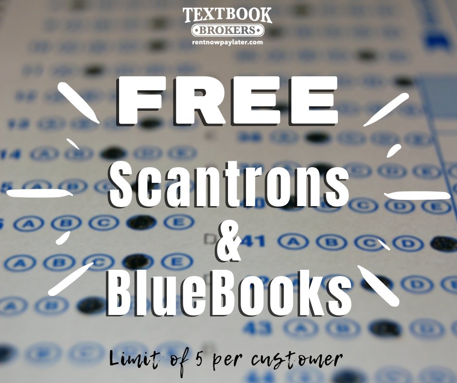 rentnowpaylater's tweet image. Come see us at Textbook Brokers for FREE BlueBooks &amp;amp; Scantrons! We are here today until 6:00pm! 

 #atu18 #atu19 #atu20 #atu21 #atu22 #textbookbrokers #MondayMotivation