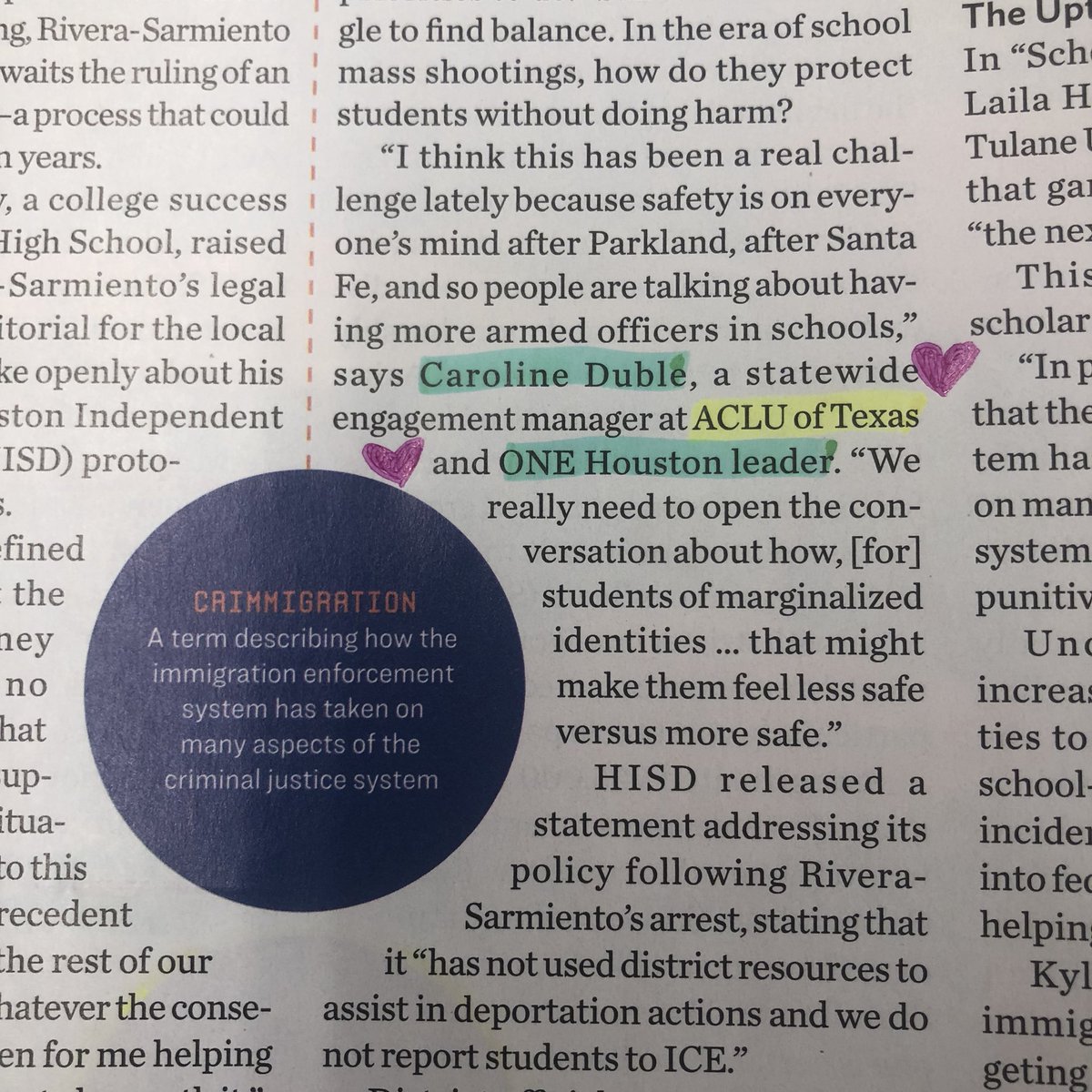 MiliLaff's tweet photo. In my campus mailbox this morning I found my copy of @Tolerance_org magazine highlighting the work @ONEHouAction is doing to fight the school-to-deportation pipeline. Thank you @catfish619, @CarolineDuble, and ONEHouston & CO for all you do for Houston students! #EdEquityHou https://t.co/8gDP62LTU7