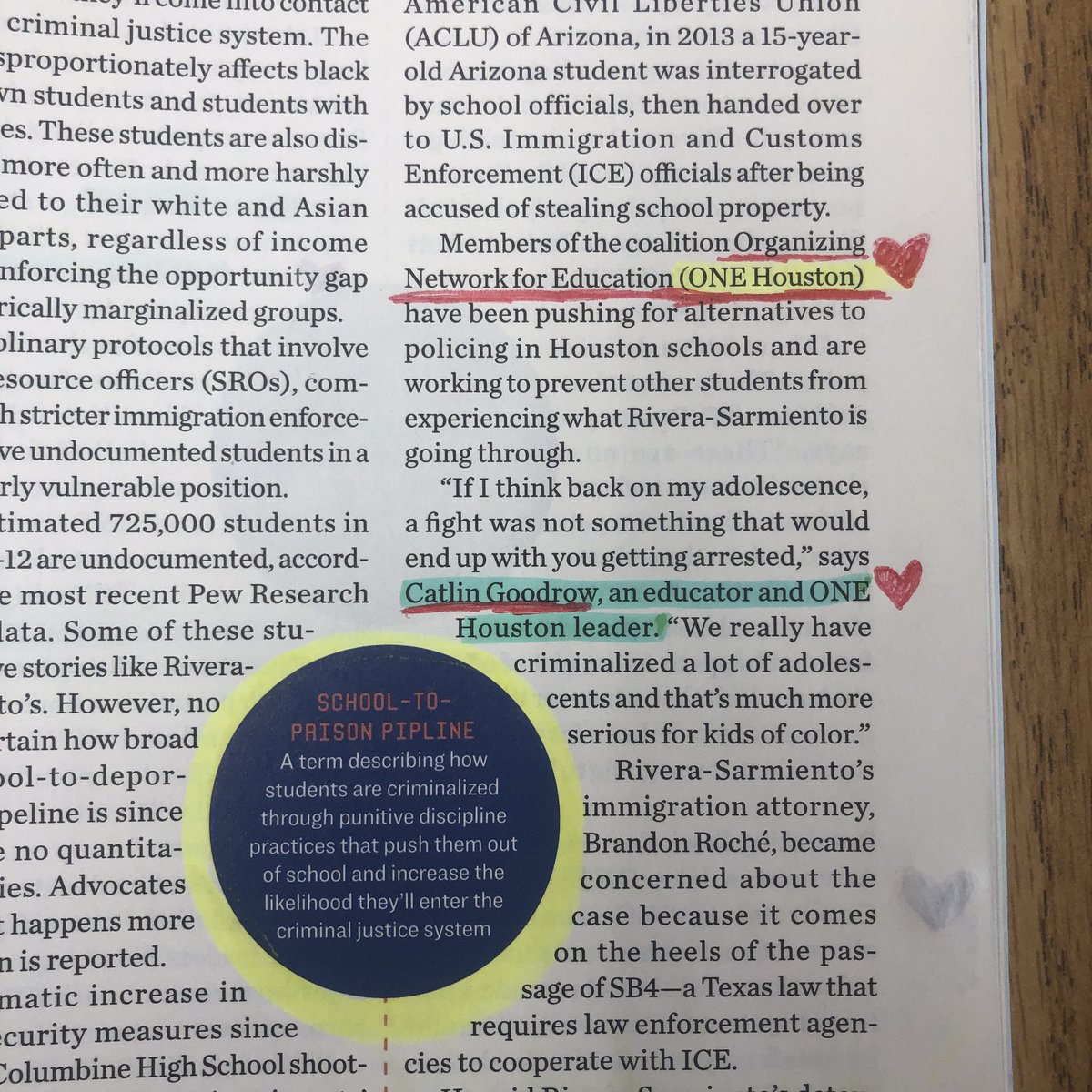 MiliLaff's tweet photo. In my campus mailbox this morning I found my copy of @Tolerance_org magazine highlighting the work @ONEHouAction is doing to fight the school-to-deportation pipeline. Thank you @catfish619, @CarolineDuble, and ONEHouston & CO for all you do for Houston students! #EdEquityHou https://t.co/8gDP62LTU7