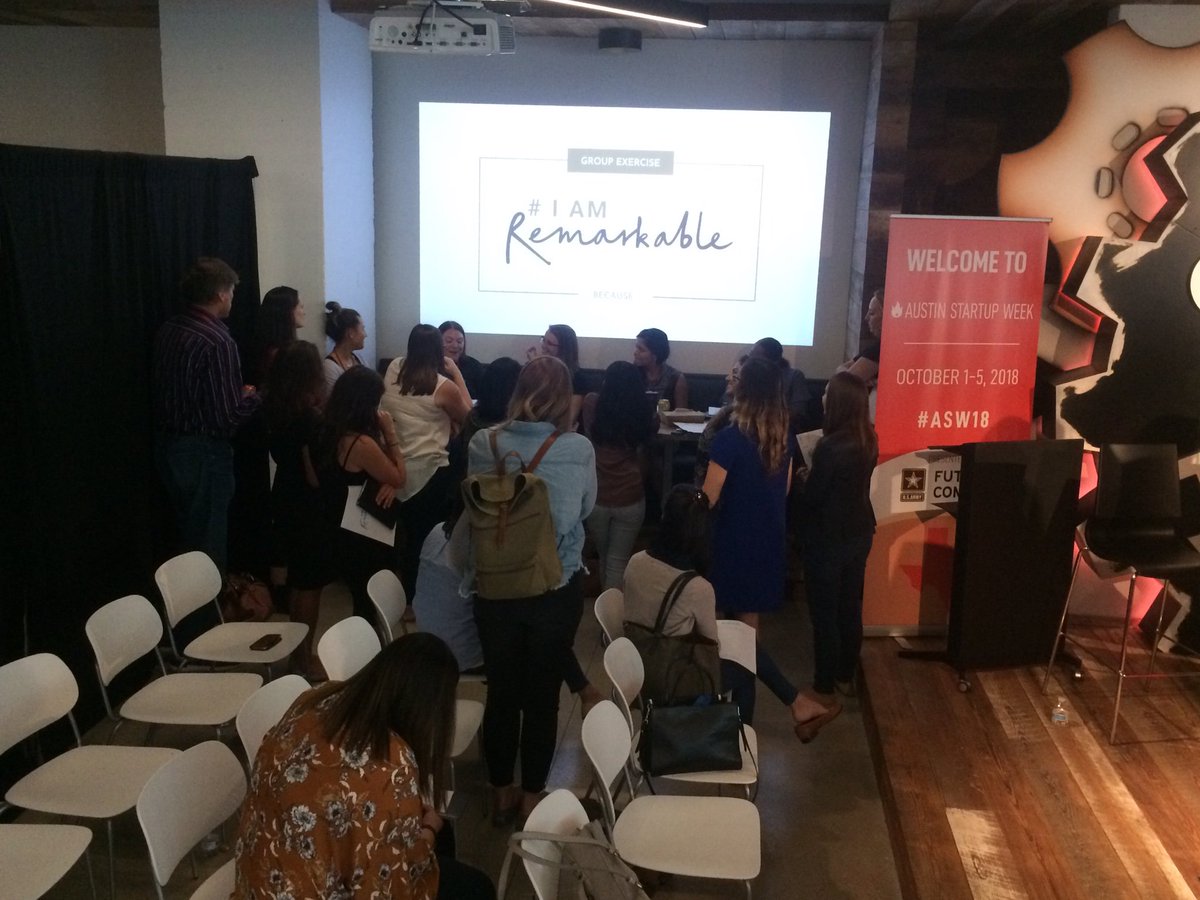 WeAreDivInc's tweet photo. Women participants sharing their why #IamRemarkable responses during the Women in Tech Summit. Women are strong, especially together💪🏾💪🏽💪🏻! @CFWoman @CapitalFactory #CFWomenInTech #womenintech #ASW18 https://t.co/n562Ifna8v