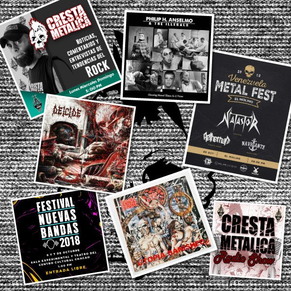 CrestaMetalica's tweet photo. Esta semana #01Oct/#03Oct/#07Oct en #CrestaMetalicaRadioShow con @AleAdrianCM a las 5pm estarán sonando: #NapalmDeath, #VisionReal, #WalkingLikeAnts, #Navegante, #Aethernam, #Deicide y #PhilipHAnselmo & #TheIllegals por @_HumanoDerecho > https://t.co/YrBmCWkBCe #Radio https://t.co/61mZ00RwyX