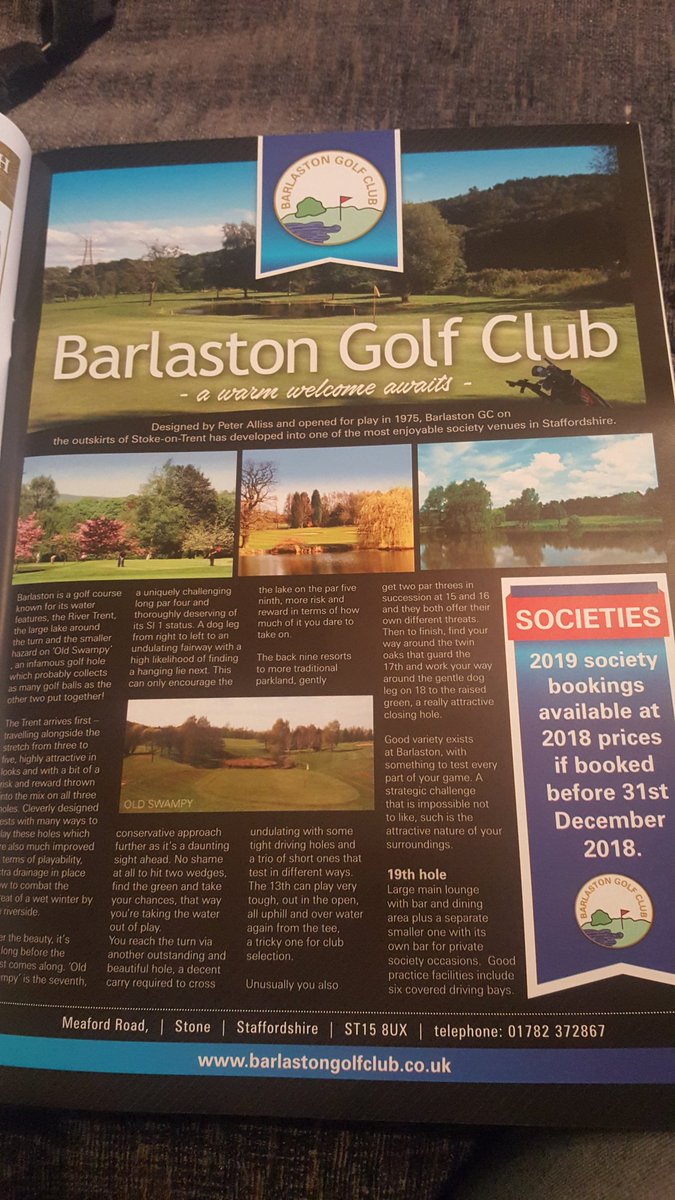 MidlandsGolfer's tweet photo. Good society offer here from @BarlastonGolf if you book 2019 trips early @staffsgolfclubs @staffsgolf #issue60 #societygolf https://t.co/Z5lIzY0zc0