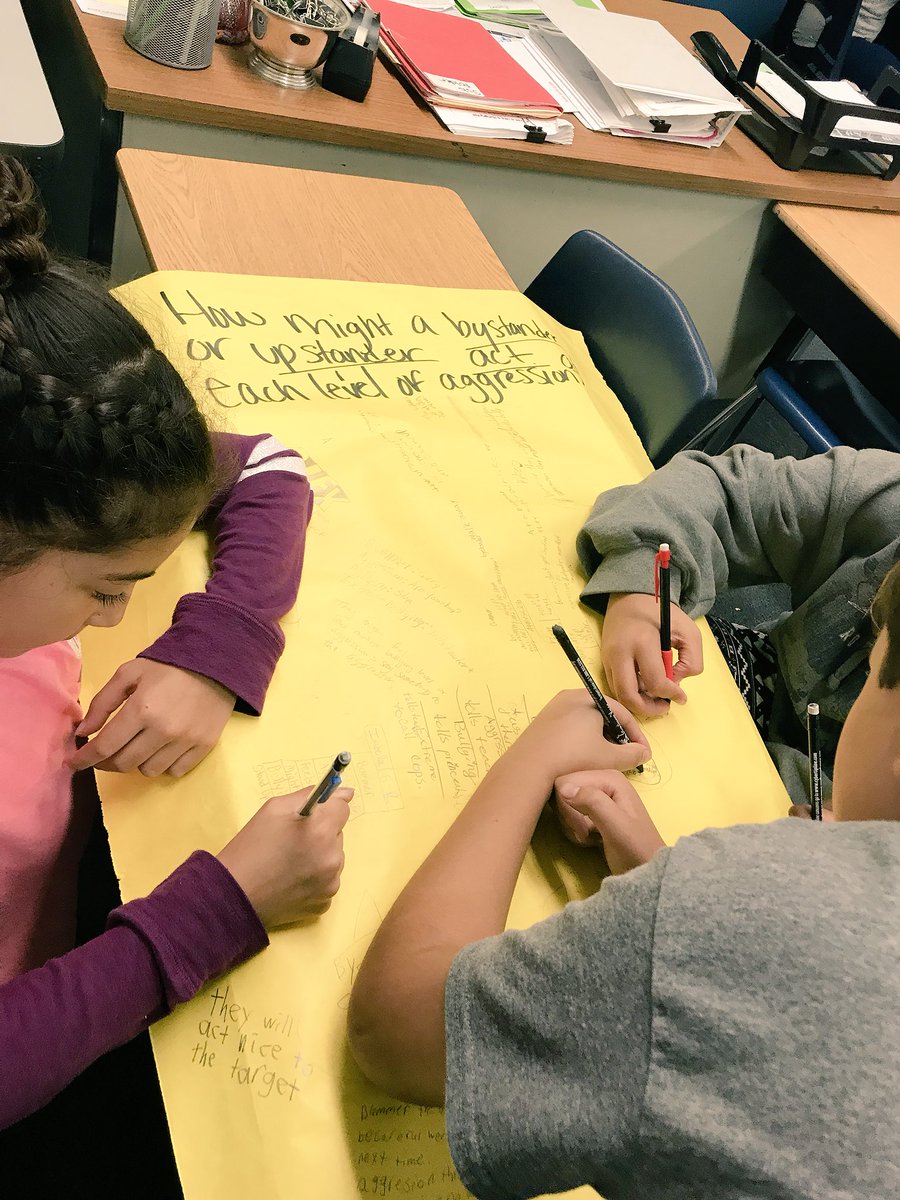 MrsChauvinSW's tweet photo. 5th Ss use tabletop twitter to share how a target, aggressor, bystander or upstander might act & feel at each level of aggression #STOMPOutBullying #opheliaproject #SMSDRightNow #pantherpride512 #chooserespect https://t.co/DgsbhMEiX5
