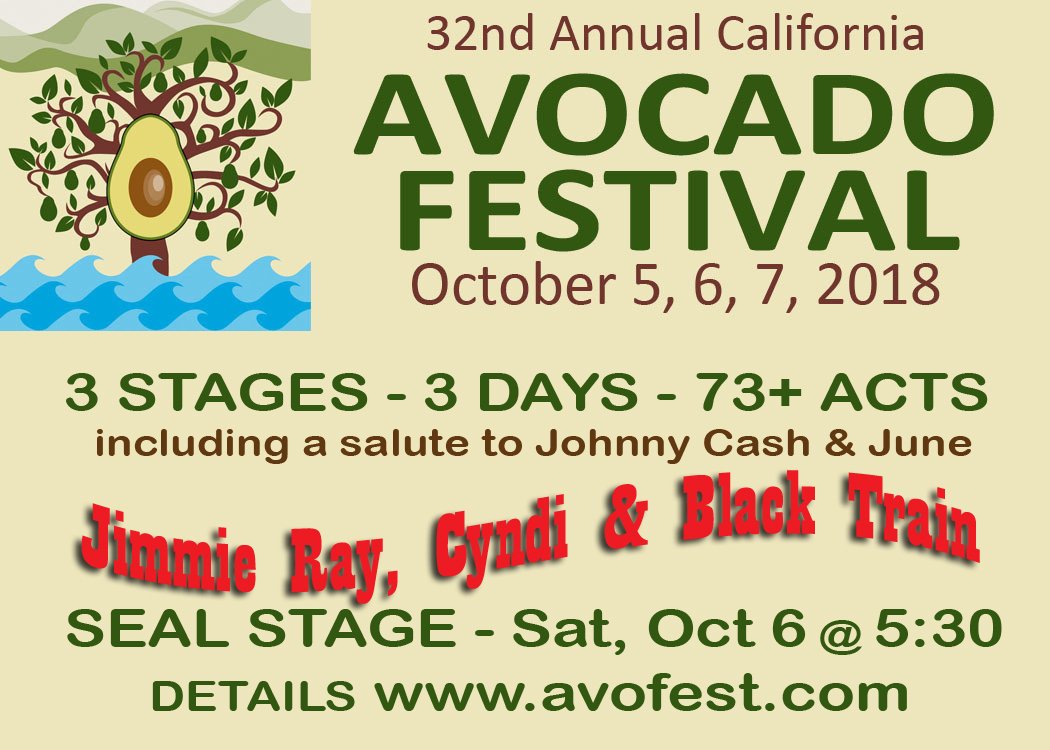 #JohnnyCash Salute @ 5 pm, #AvoFest #AvacadoFestival #Carpinteria #SatOct6th #Seal Stage - 75 acts, THREE DAYS, THREE stages - FREE