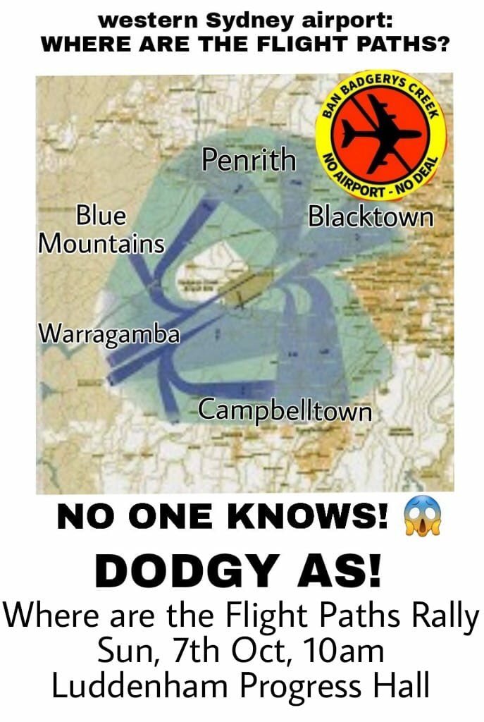 Rawsa7's tweet image. If #Westernsydney airport is going to be so wonderful for the residents why the big secrecy around the #flightpaths?? #nowesternsydneyairport @bmgazette @PenrithPress @abcnews @The_Chronicle
