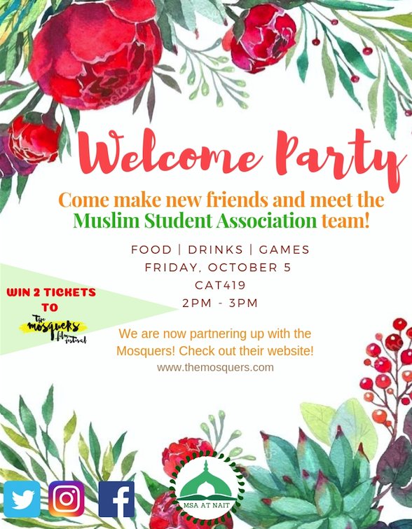 msa_nait's tweet photo. CHECK OUT OUR UPCOMING EVENTS !! - #welcomeparty #join #RSVP #showcase #food #fun #games #2018 # msa #nait https://t.co/Zu3Gh6A6Ih