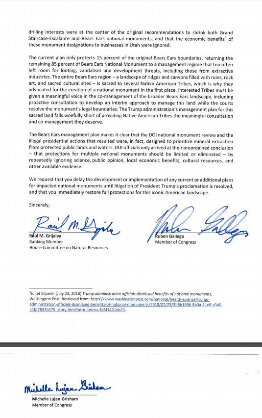 NRDems's tweet photo. BREAKING: RM @RepRaulGrijalva & 60+ Dems are urging Sec Zinke to stop his rushed plan to weaken management standard at #BearsEars & #GrandStaircase-Escalante. Read how Democrats are fighting back here: https://t.co/mFHW2zySqQ #StandWithBears #SaveGrandStaircase https://t.co/rUfDeyhGq0