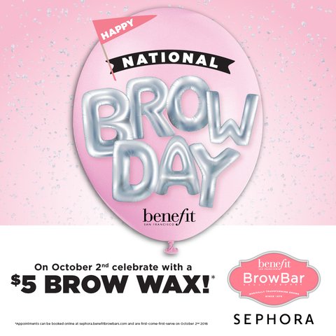 Official_WEM's tweet photo. Tomorrow is #NationalBrowDay and @BenefitCanada is celebrating with $5 (reg. $24) brow waxes TOMORROW ONLY at Benefit BrowBars @sephoracanada. Book an appointment online now at https://t.co/otmq1yMp0E and get ready to #WOWyourBROWS! https://t.co/wELLy0mhVS