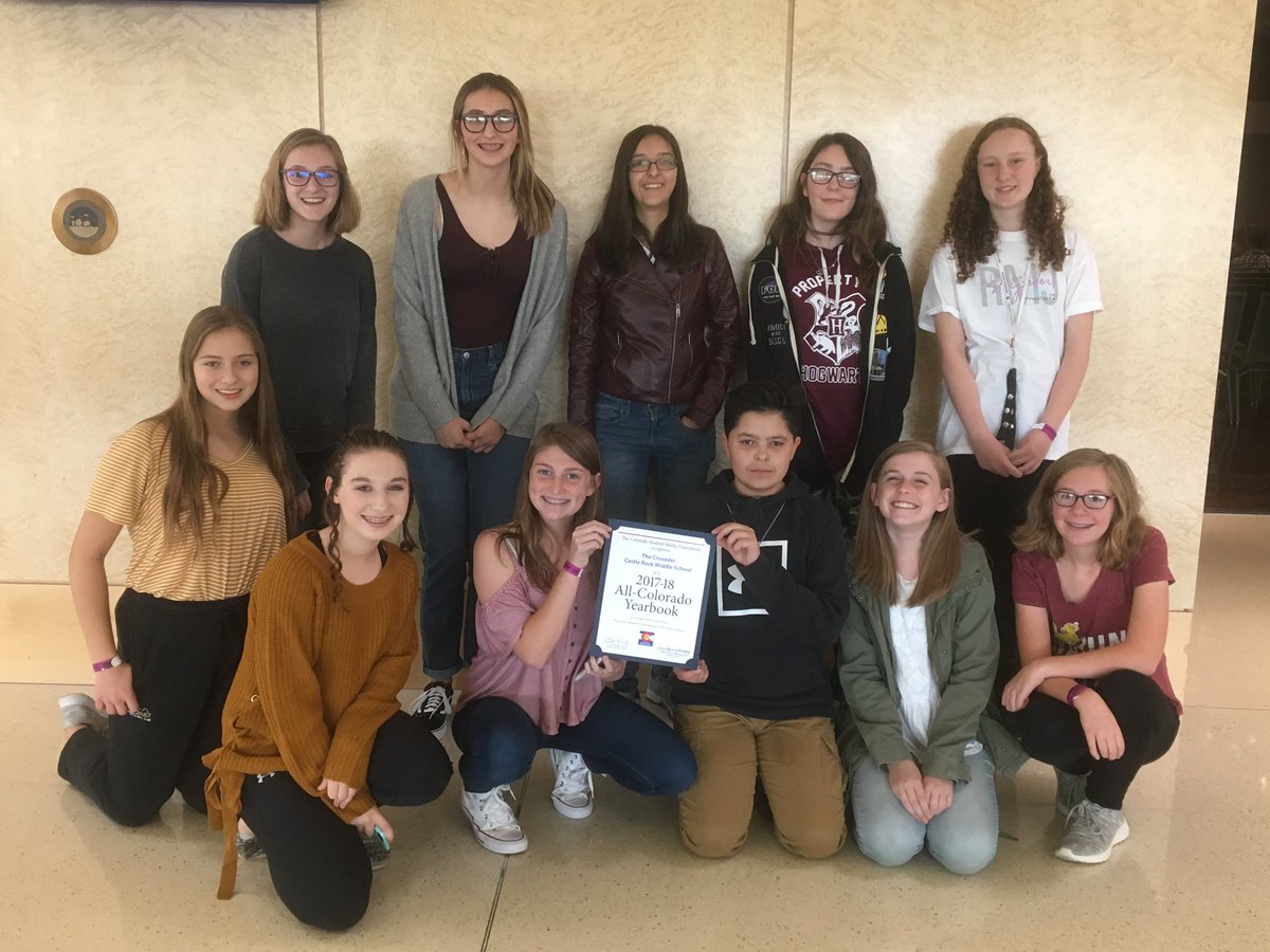 CastleRock_MS's tweet photo. 2017-2018 yearbook staff accepting our All Colorado Award! #proudprincipal https://t.co/Y4NqnyhMEX