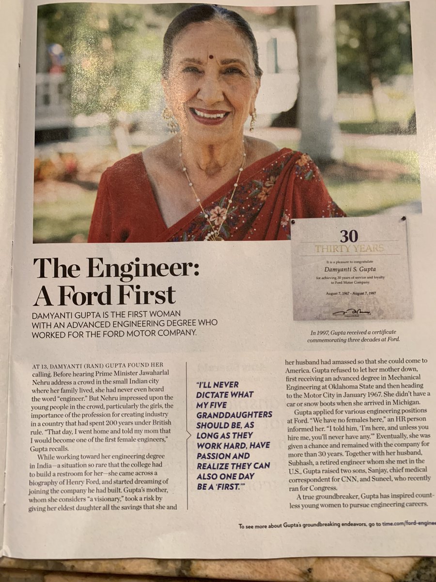 suneel's tweet photo. In 1967, Mom had this exchange on the job at her manufacturing plant:

Guy: "go back to your country"
Mom: "this is my country"
Guy: "go back to the kitchen"
Mom: "this is my kitchen"

51 years later, here she is in @TIME magazine. https://t.co/EILtsIeaLo