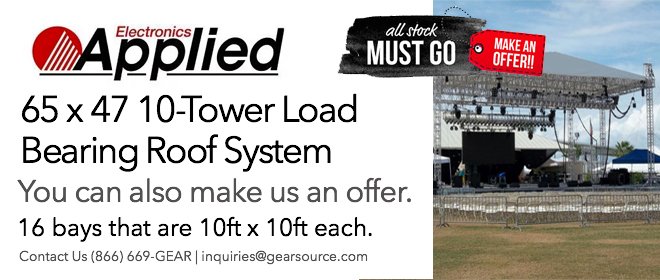 gearsource's tweet image. #AppliedElectronics 65 x 47 10-Tower Load Bearing Roof System now on GearSource at a HUGE reduced price! You can even make us an offer on top of this SALE. Click here to see &amp;gt; (ow.ly/owq230m3k7L). #staging #concertstage