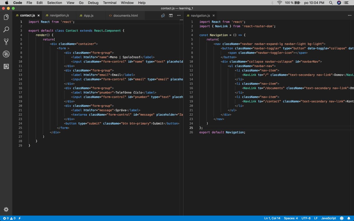 yuecma's tweet photo. 28th day of #100DaysOfCode
Today I made contact form and navigation panel. Tomorrow I'll create routes and switches, after that I'll make home and documents.js #webdeveloper #reactjs https://t.co/JcAwPFngFG