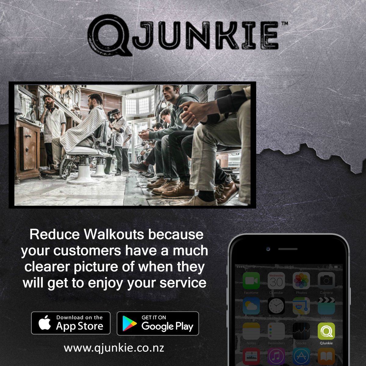 QJunkieNZ's tweet photo. Reduce walkouts because your customers have a much clearer picture of when they will get to enjoy your service. 
#QJunkieApp  #CleverestBarbarApp  #barberforlife  #barbershopconnect  #barbershop  #barber  #nzbarber  #barbernz  #newzealandbarber  #barbercrew  #barberlife https://t.co/LXVgnNz2wi