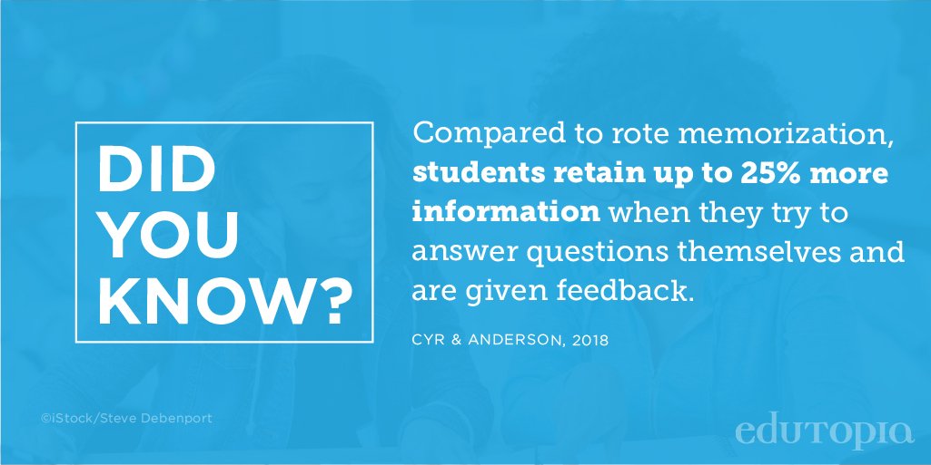 edutopia's tweet image. Guessing—even if it’s wrong—improves memory.