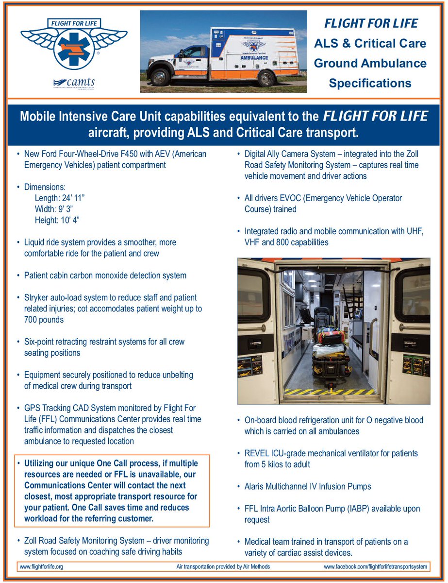 Want to learn a little about the new FFL ALS/Critical Care Ground Ambulance, the equipment carried, our dispatch and FFL's commitment to ground safety? Check out the info below!