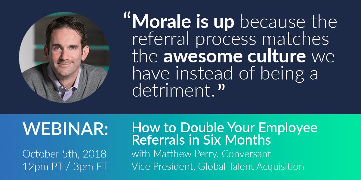 RolePoint's tweet photo. Tune into Friday's live webinar at 12pm PT/ 3pm ET hosted by Matthew Perry, VP of Global Talent Acquisition at Conversant, and learn how to double your employee referrals and create a world-class program that boosts company morale! 

Save your seat here: https://t.co/pbgJbQhAoC https://t.co/0H5mwzqlKA