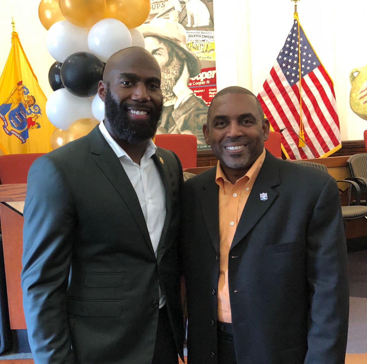 ElvisLGooden's tweet photo. Mayor Frank Moran honored the philanthropic work of Philadelphia Eagles Safety Malcolm Jenkins by awarding him with a key to the City of Camden this afternoon. 
#CaringforKids https://t.co/LeSyOSlaWu