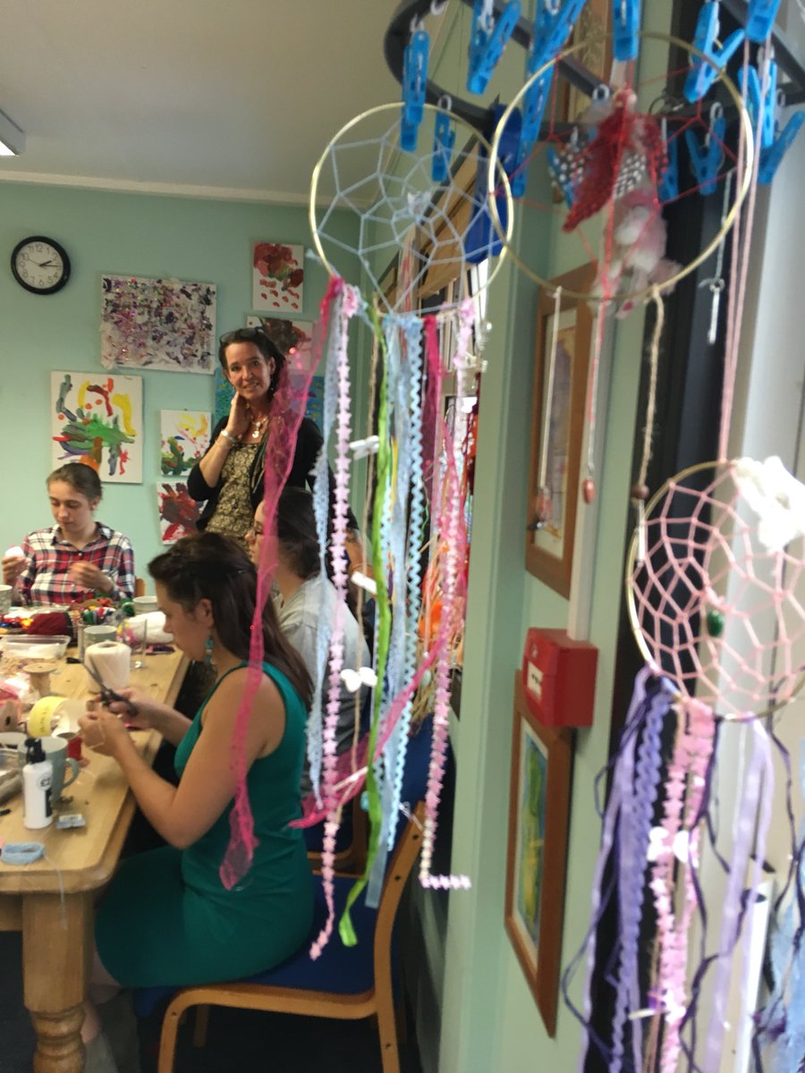 Lbluebelldevon's tweet photo. Finding our FlOW today, making beautiful dream catchers, each as beautiful and individual as their creators. Decorated with feathers to remind us to be gentle with ourselves, hearts for love and self compassion, butterflies for transition and keys for unlocking our strength! https://t.co/6MBiDA1jnN