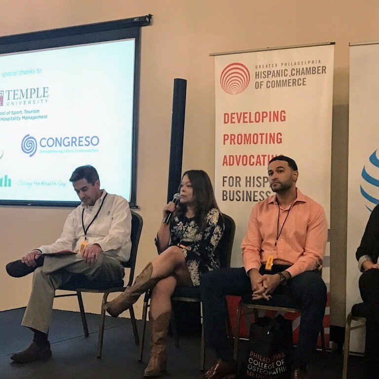 Visibility matters. Latino panel of professionals in STEM, inspiring our youth to consider, check out and pursue careers in #STEM, at the <a href="/gphcc/">Greater Philadelphia Hispanic Chamber of Commerce</a> Youth Summit.