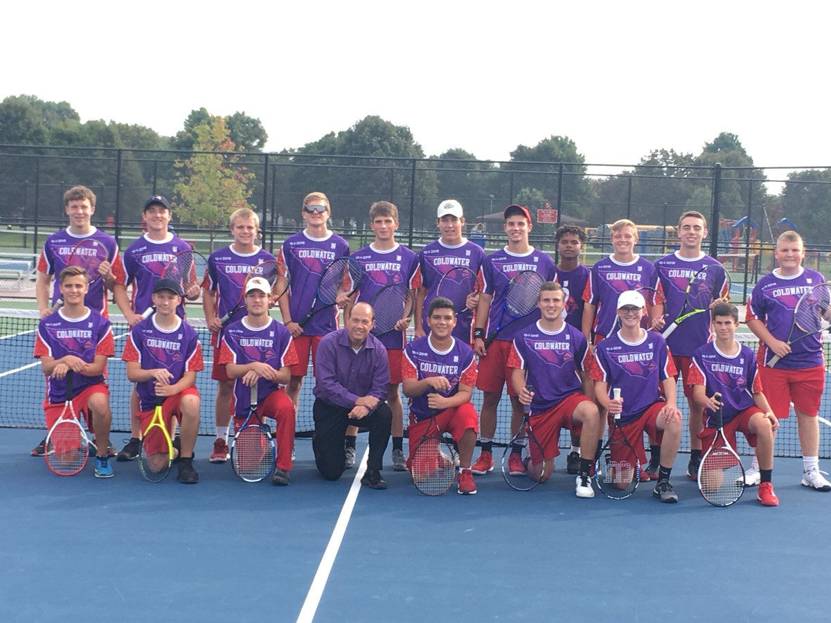 BranchCoTroy86's tweet photo. Purple Week starts off with a bang as the Coldwater Cardinal Tennis team, joined by Mr. Bill Milnes, hosts Harper Creek @CdubTennis @chsbirdsquad https://t.co/qFh8eC7IOA