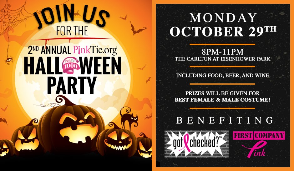PinkTieOrg's tweet photo. Join us for the 2nd Annual PinkTie Halloween Party benefiting First Company Pink! Featuring food, beer, wine, prizes, and some amazing costumes all benefiting a great cause! Purchase your tickets today by visiting https://t.co/727rsnYUVe
#PinkTieorg #TiedInMedia #GotChecked https://t.co/jbfx36qJlP
