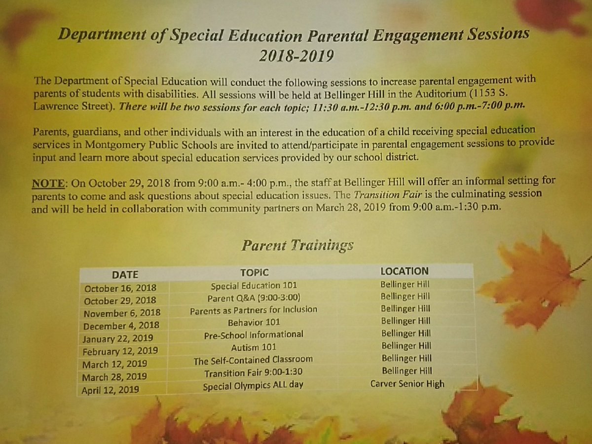 The Department of Special Education invites all parents to participate in the upcoming parental engagement sessions. This is a wonderful opportunity to provide input and learn more about services provided in our district.  #MPSMovingForward <a href="/SquadSped/">Montgomery Public Schools SPED SQUAD</a> <a href="/DegaSuper/">SuperDega</a>