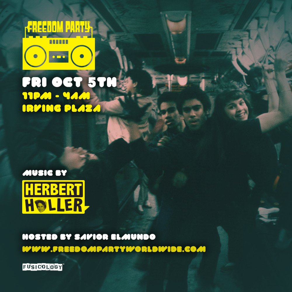 This Friday! #freedomnyc #oldschool #hiphop #RNB #danceparty 
$10 tkts almost gone--code FREEDOM: tinyurl.com/freedomoct5!
Music by <a href="/herbertholler/">Kippah of the Funk (He/Him/His)</a> + <a href="/DJGregPoole/">Greg Poole</a>! Host <a href="/saviorelmundo/">Savior ElMundo</a>!
NYC's longest running, most legendary #oldskool #party!