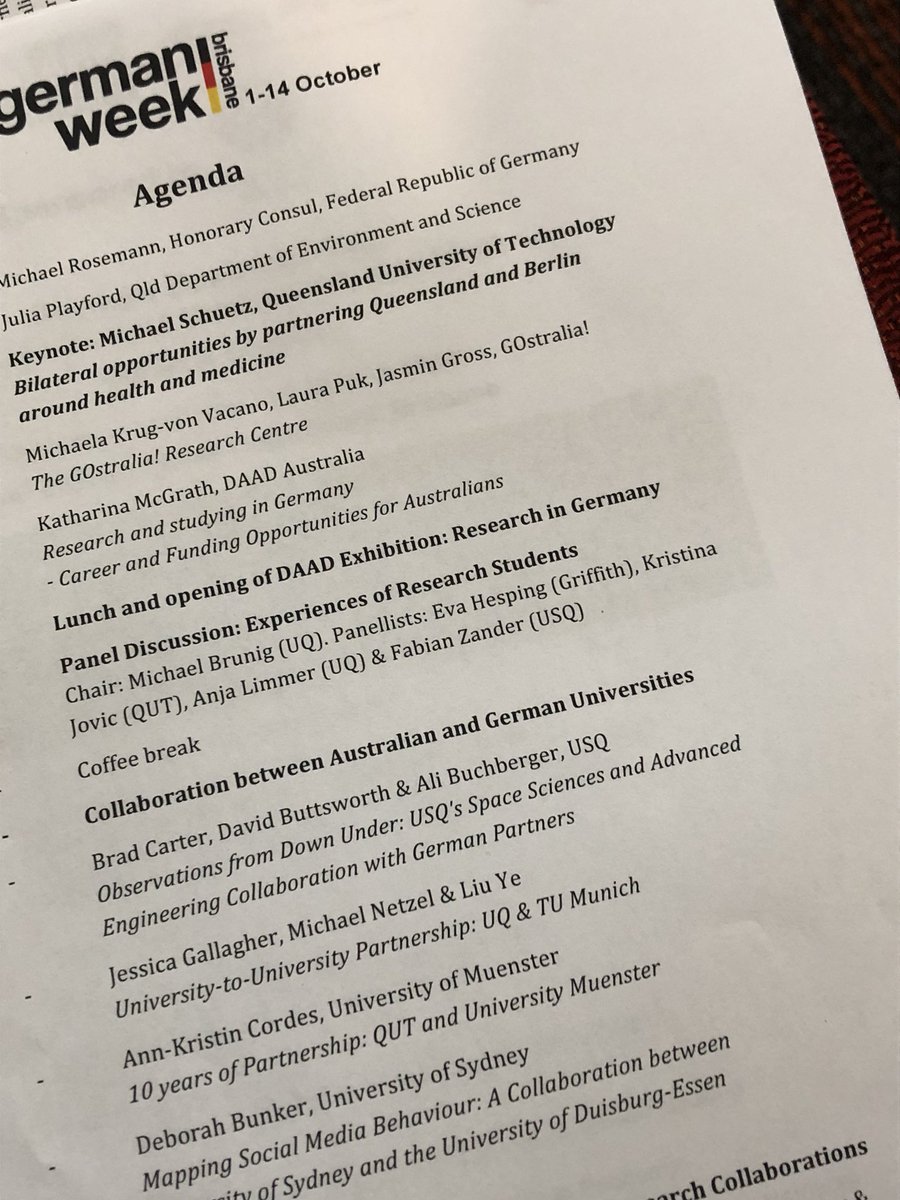 What a great way to kick off #brisbane German week with a #science and #innovation day <a href="/QUT/">QUT</a>  <a href="/uniQLD/">University of QLD</a> <a href="/usqedu/">usqedu</a> discussing aust-German research collaborations @StudyQld  #StartHereGoAnywhere