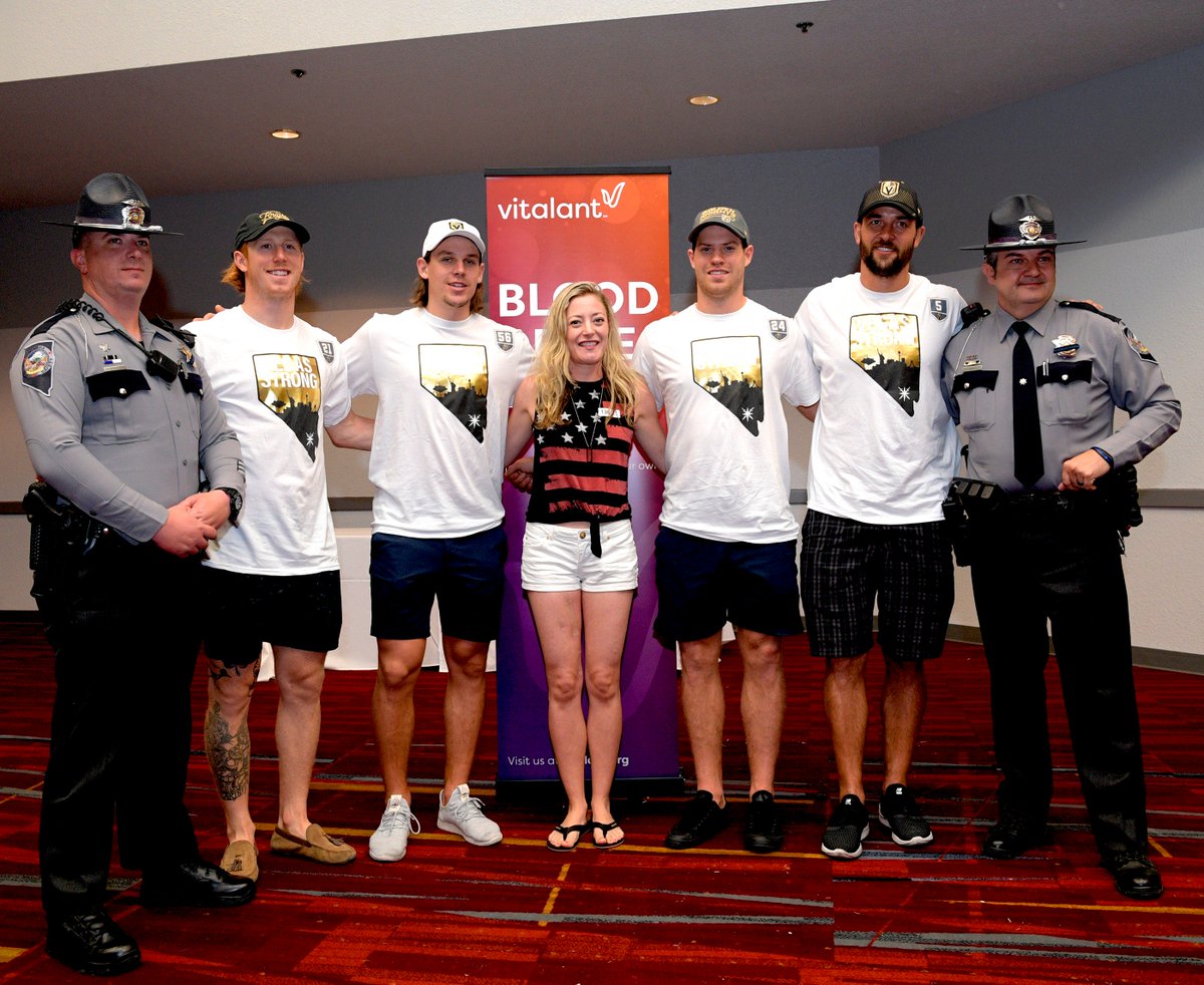 LVCVAImpact's tweet photo. Honored to have hosted the @VitalantLV (formerly United Blood Services) and @UMCSN blood drive today w/ @GoldenKnights @GovSandoval and @NHPSouthernComm . #VegasStronger #BloodHero @DerykEngelland @CodyEakin50 @oggelindberg  📸: Glenn Pinkerton/ @LVNewsBureau https://t.co/7r8ULP39Bt