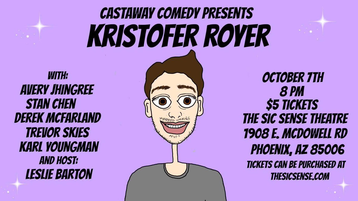 Derek_McFarland's tweet photo. This Sunday come see my very hilarious friend @KristoferRoyer headline at The Sic Sense Theatre!
Tickets available at https://t.co/yP3VNOUXFT
#standupcomedy #phoenix #comedy #livecomedy #funny #phoenixarizona #phoenixentertainment #performanceart #phoenixcomedy #castawaycomedy https://t.co/wtGwTAPkTd