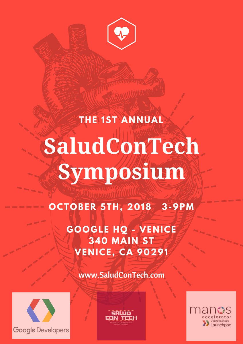 ManosAccel's tweet image. Join us for a free event at Google LA this Friday for startups and professionals in the Healthcare space! Free food, free drinks, awesome speakers!

DATE AND TIME
Fri, October 5, 2018
3:00 PM – 9:00 PM PDT
Google HQ - Venice, LA

RSVP for free tickets eventbrite.com/e/saludcontech…