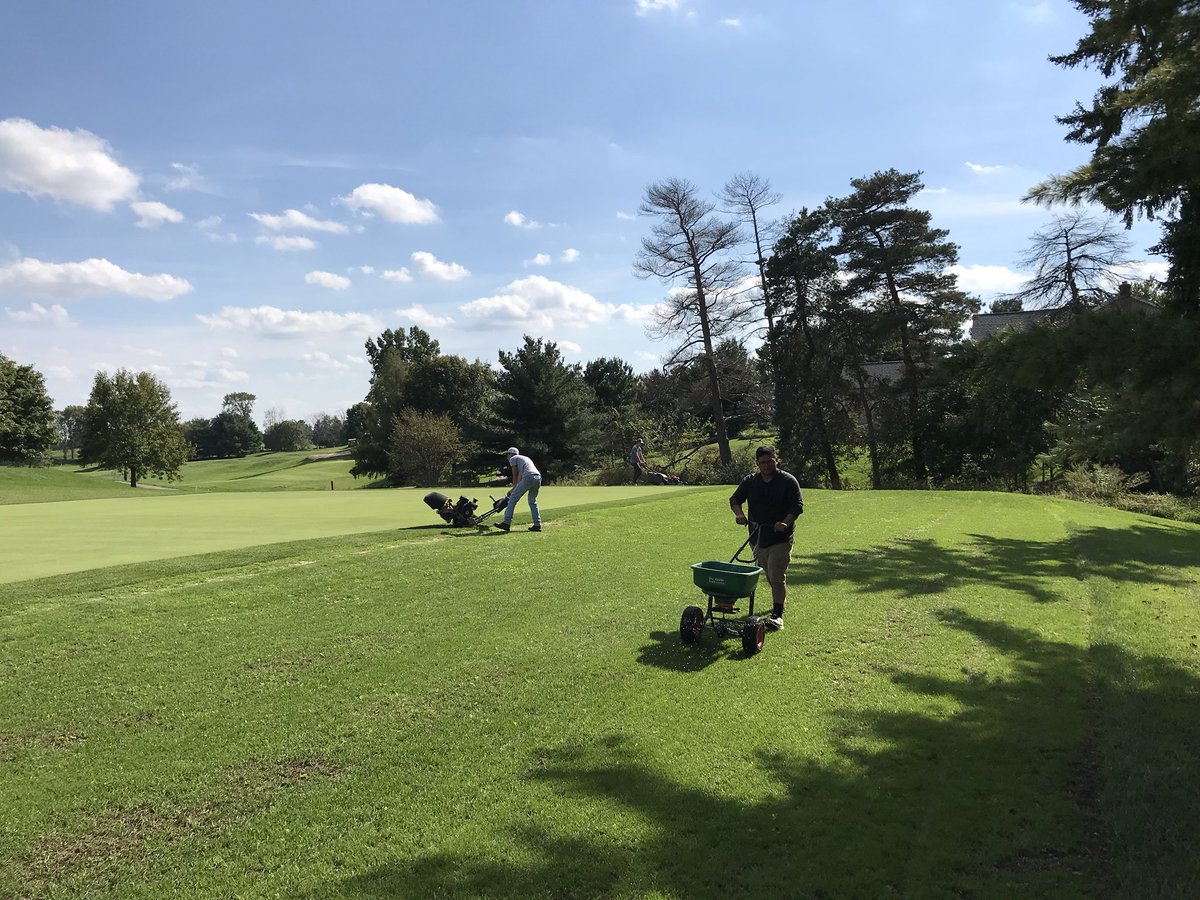 Some afternoon maintenance at the research green. Trying to push some growth on our KBG area seeded on August 23. #TurfLife