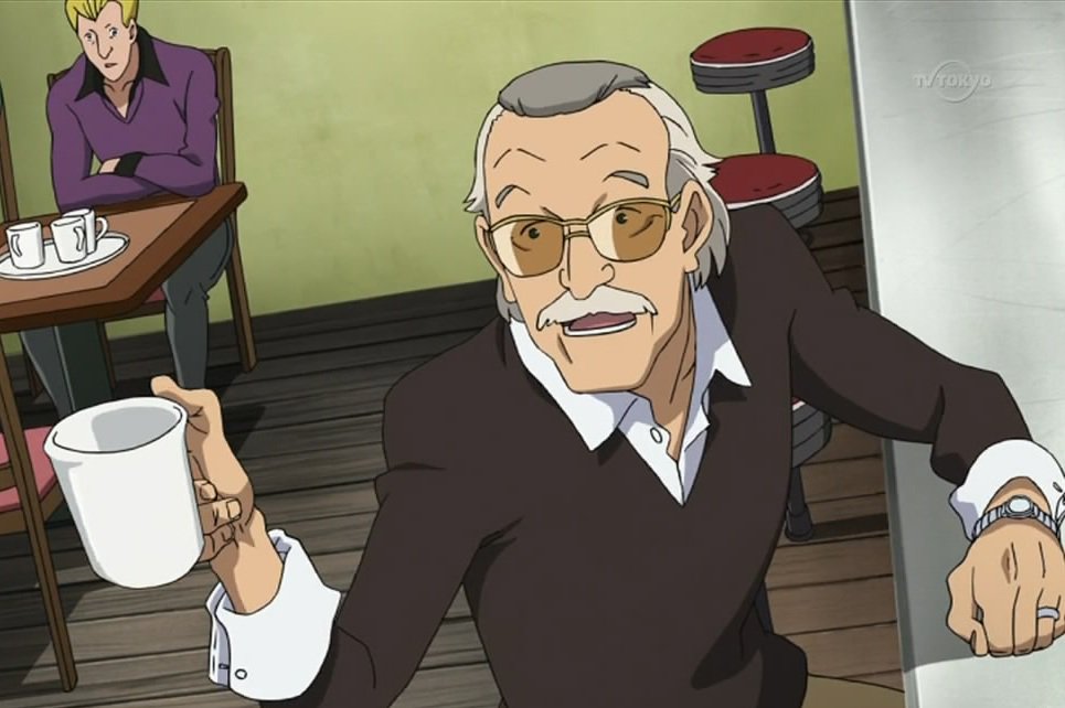 Even Stan’s cameos drink coffee! Here's anime Stan getting his fill in the Japanese series Heroman. #InternationalCoffeeDay