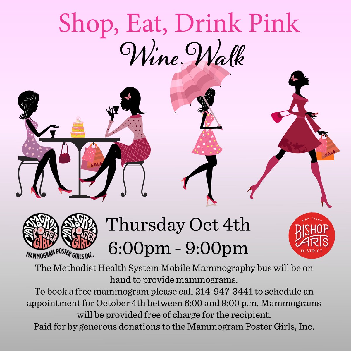 #Sip & #shop in the #BishopArts to help raise awareness for the early detection of #breastcancer! #Tickets on sale NOW for Shop, Eat and Drink PINK! #WineWalk this Thursday: bit.ly/2NZEAEg / More info: bit.ly/2N6SBLX