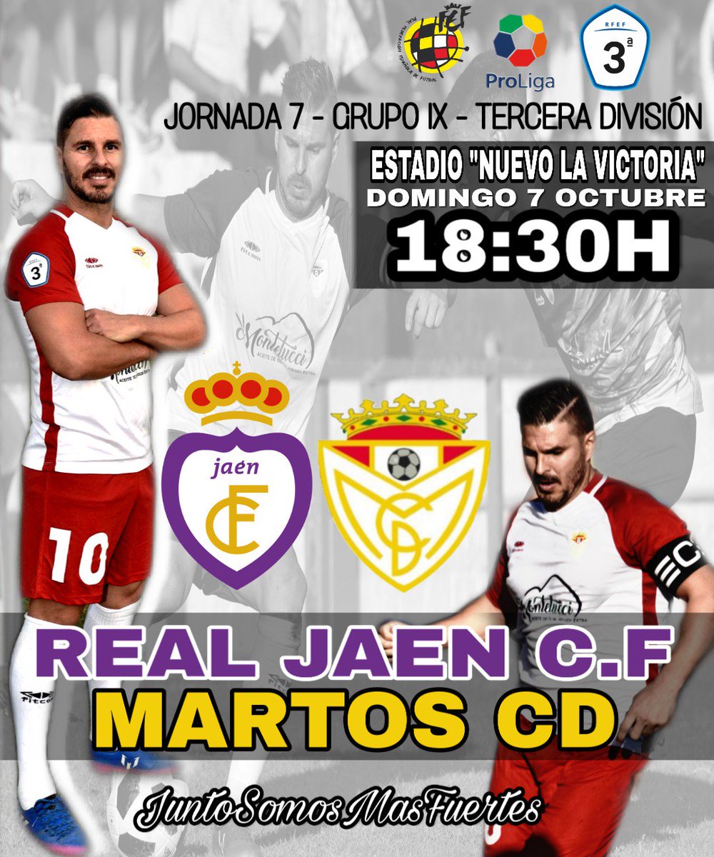 MartosClubDptv's tweet image. 📝#CARTELONLINE |Jornada 7 | Grupo IX Tercera División. 

📆Dom. 07/10/18
⏰ 18:30 h
🏟 Estadio "Nuevo La Victoria" 

@RealJaenCF 🆚 #MartosCD

#JuntoSomosMasFuertes💪❤️