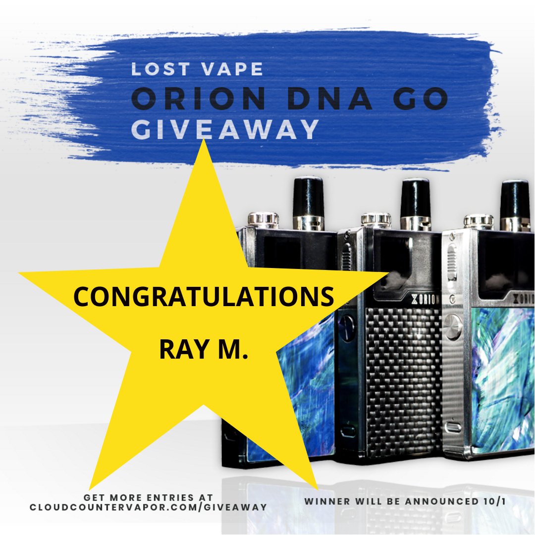 CloudCounterATX's tweet photo. The Lost Vape ORION DNA GO winner has been drawn!

Congratulations to Ray M! Check your email to claim your prize!

To everyone else: Thanks for entering, and good luck for next time - stay tuned for more giveaways

Thanks for supporting Cloud Counter Vapor! https://t.co/ilZCvFzCjA