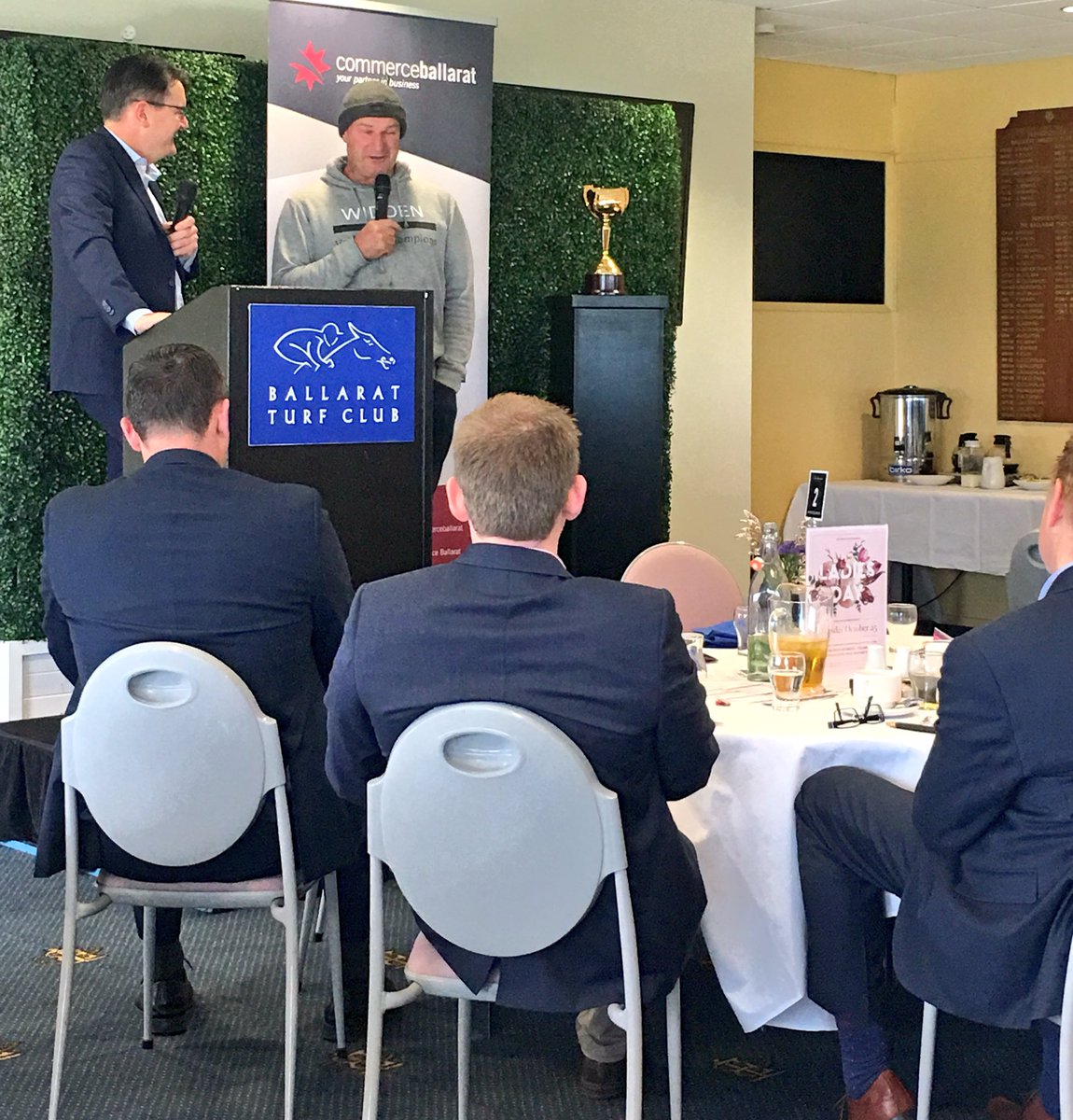 johnnfitzy's tweet photo. @DKWeirRacing “I’m not sure I’d be real popular, but I’d love to knock her (Winx)off!” speaking with @Lachlanmckenzi1 during @CommBallarat #Bisnet breakfast @BallTurfClub https://t.co/FAtJLDIscq