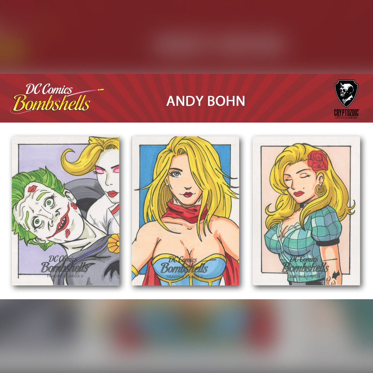 Elvatron's tweet image. October 17th is the release of DC Bombshells II by @Cryptozoic! Check out a couple of the cards showcased from their website! If you find a card from me in the wild, tag it! #andybohn #dcbombshells #cryptozoicentertainment #sketchcards #tradingcards #comics #art