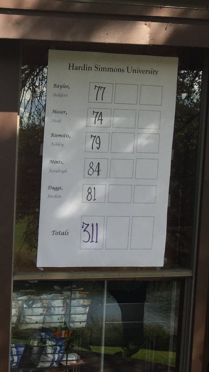 HSU_Golf's tweet photo. A great round put up by Hardin-Simmons today.  1st place going into tomorrow’s round by seven shots!  @MoserHeidi leads with 74!
@BayleeOehlert @riemitis @jrdaggs116 @KayleighMints @AnareneeB shot 81 and @taythompson25 shot 85 to complete the HSU scoring. https://t.co/Xbf7KMCiCe