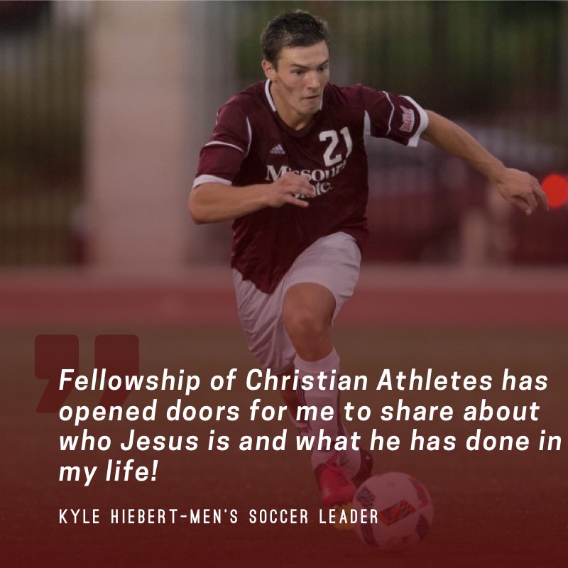 MoStateFCA's tweet photo. Happy MONDAY!!! Check out men’s soccer leader Kyle Hiebert! Kyle is a leader on and off the field. FCA allows him to have opportunities to share the gospel with teammates and other athletes! 🐻⤴️ #MYLM https://t.co/ywnMD6ekfQ
