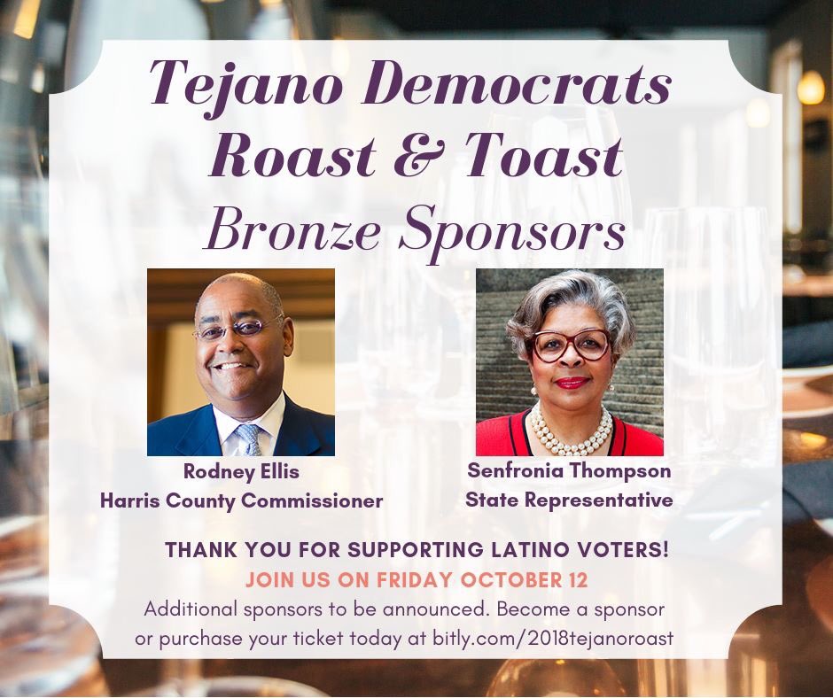 TejanoDemocrats's tweet photo. Thank you to @RodneyEllis and @Senfronia4Texas for supporting Tejano Democrats 22nd Annual Roast &amp; Toast, benefiting our 2018 Hispanic voter turnout program! Purchase your sponsorship or ticket today: https://t.co/usCWq98Q0F https://t.co/hGZHaxWfis
