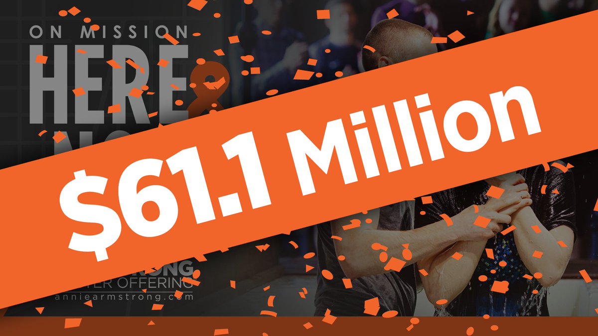 NAMB_SBC's tweet image. Tonight @kevezell shared with @NAMB_SBC trustees that this year’s Annie Armstrong Easter Offering reached a record-breaking $61.1 million. Thank you Southern Baptists for faithfully supporting your missionaries.