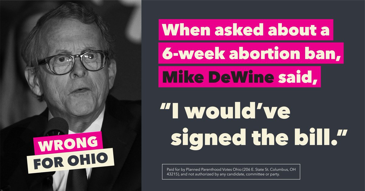 Planned Parenthood Advocates of Ohio (@ppaohio) on Twitter photo Remember during the first debate when <a href="/MikeDeWine/">Mike DeWine</a> said that he would sign a six-week abortion ban, which is before most people know they're pregnant? We sure do and that's why we're working hard to elect champion <a href="/RichCordray/">Rich Cordray</a> who will protect our health and rights! #OHGovDebate Remember during the first debate when <a href="/MikeDeWine/">Mike DeWine</a> said that he would sign a six-week abortion ban, which is before most people know they're pregnant? We sure do and that's why we're working hard to elect champion <a href="/RichCordray/">Rich Cordray</a> who will protect our health and rights! #OHGovDebate