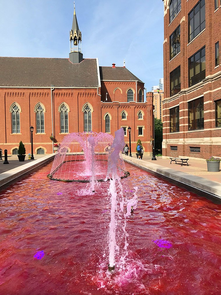 Today marks the start of #BreastCancerAwarenessMonth and the fountain on Academic Walk is once again pink