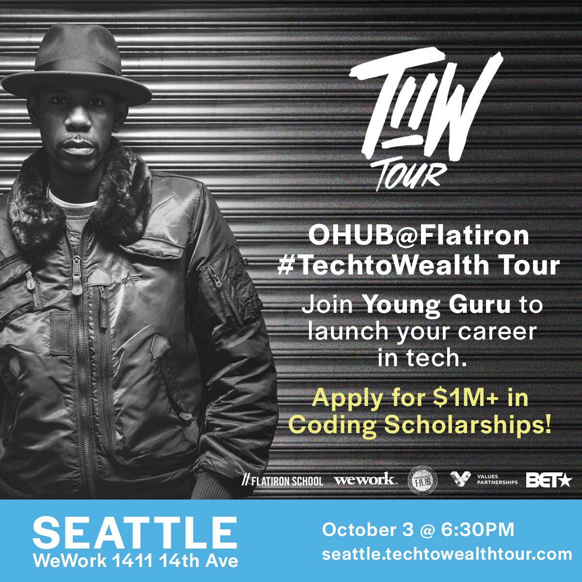 rodneysampson's tweet photo. #TechToWealth Tour
Wed
10/3
6.30P
Seattle, Washington
@FlatironSchool
@WeWork 1411 14th Street

@Young_Guru +

Amplify &amp; RSVP: https://t.co/zyOfoNjp0z https://t.co/fXLysbhWdW