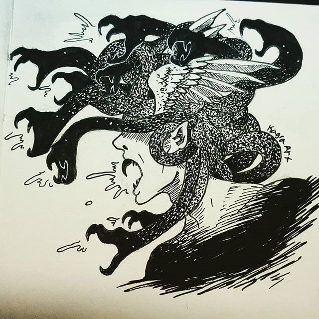kagra280's tweet photo. Inktober 1. Poisonous Medusa. Gettin in the groove of things o boi.  #ink #inkdrawing #inktober #inktober2018 #ofmonstersandmyths #poisonous #medusa https://t.co/Cs72oOUpDR https://t.co/1kxiXxKAcV
