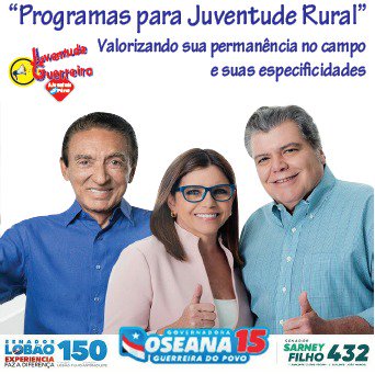 #Roseana15
#SarneyFilhoMeuSenador
#LobãoMeuSenador
#JuventudeGuerreira